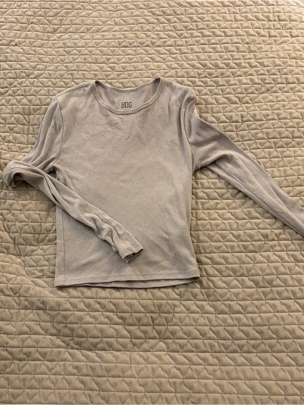BDG Light Gray Ribbed Long Sleeve Crew Top